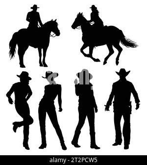 cowboy riding a horse pose silhouette Stock Vector