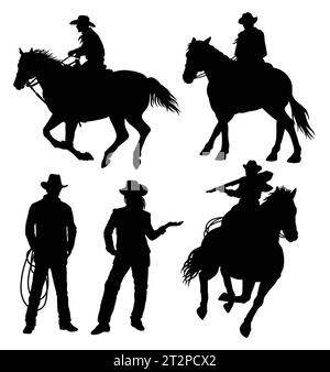 cowboy riding a horse pose silhouette Stock Vector