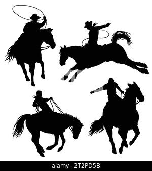 cowboy riding a horse pose silhouette Stock Vector