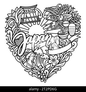 Japan badge doodle decoration design illustration Stock Vector