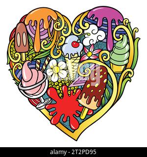 Ice cream decoration badge doodle design illustration Stock Vector