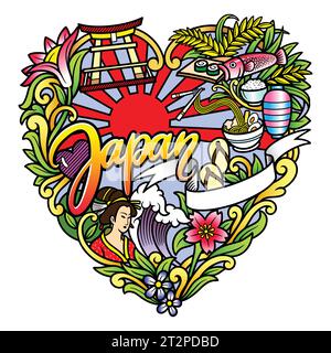 Japan badge doodle decoration design illustration Stock Vector