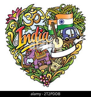 India badge doodle decoration design illustration Stock Vector