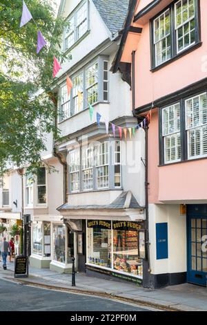 Rolys fudge shop along the High Street. Totnes, Devon, England Stock Photo