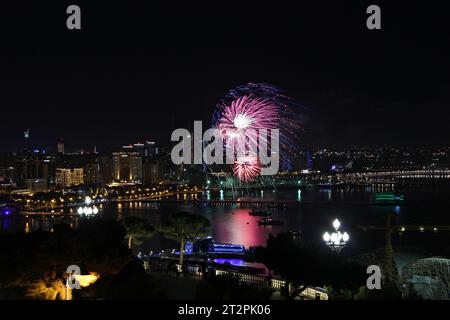 Beautiful fireworks over the city of Baku. Azerbaijan. Armed Forces Day. 2016 year. Stock Photo