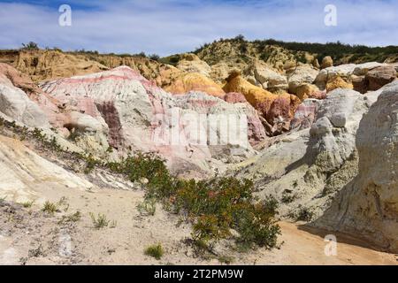 the fantastically colored and eroded paint mines out in the prairie on a sunny day, near calhan, el paso county, colorado Stock Photo