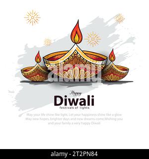 happy Diwali. Indian festivals of light with outline Diya. vector illustration design Stock Vector