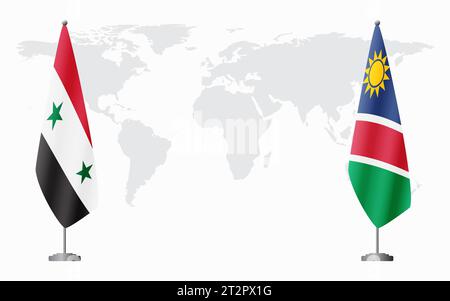 Syria and Namibia flags for official meeting against background of world map. Stock Vector