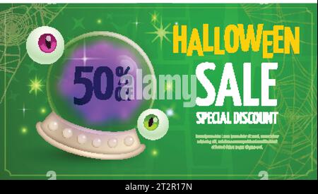realistic horizontal sale banner template halloween season design vector illustration Stock Vector