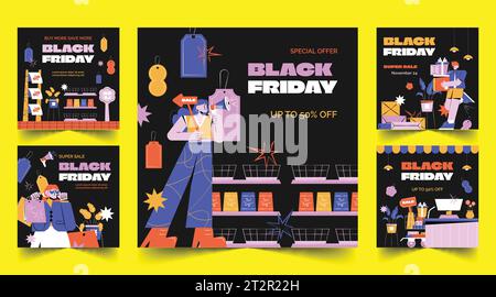 hand drawn black friday banners set design vector illustration Stock Vector