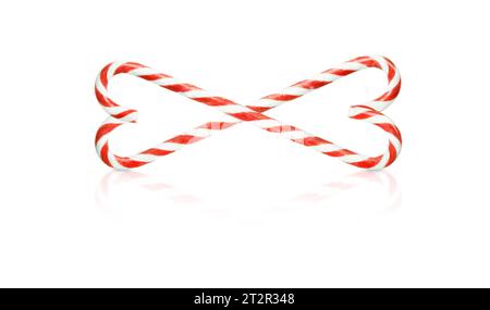 Christmas candy canes weave in hearts isolated on white background Stock Photo