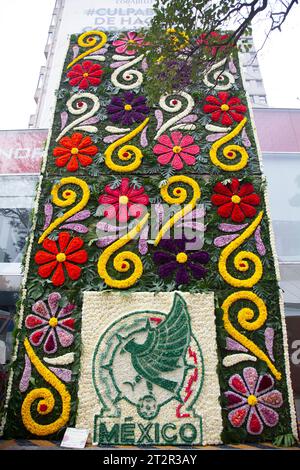 Banorte Wall of Flowers on Avenida Presidente Masaryk during  Festival de Flores (Day of the Dead)  in Polanco Neighbourhood in Mexico City, Mexico Stock Photo