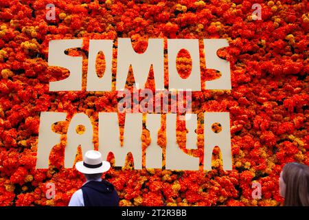 Wall of Flowers on Avenida Presidente Masaryk during  Festival de Flores (Day of the Dead)  in Polanco Neighbourhood in Mexico City, Mexico Stock Photo