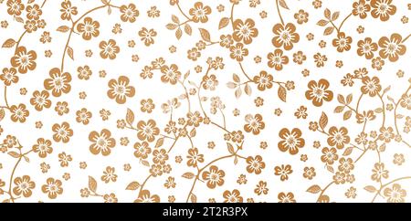 Seamless pattern with hand drawn flowers cherry blossom floral backgrounds for wedding invitation, greeting card, banner ads, screen printing material Stock Vector