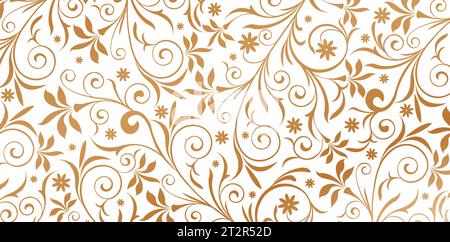 vector illustration ornament golden colors Seamless pattern with leaves and curls on a white background for Fashionable modern wallpapers or textiles Stock Vector