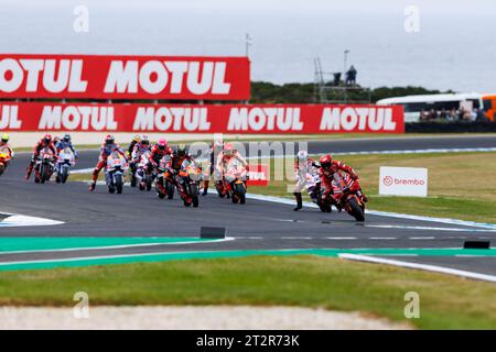 Ventnor, Australia. 21st Oct 2023. 21st October 2023; Phillip Island Grand Prix Circuit, Ventnor, Victoria, Australia; 2023 MotoGP Guru by Gryfyn Australian Motorcycle Grand Prix, Race Day; Start of the race at the Australian MotoGP Credit: Action Plus Sports Images/Alamy Live News Stock Photo