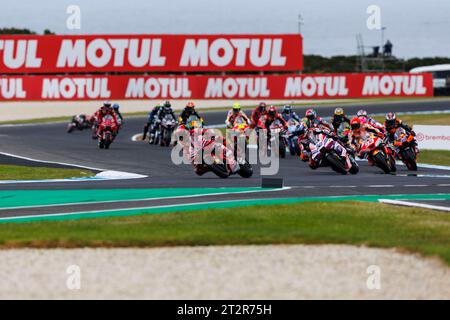 Ventnor, Australia. 21st Oct 2023. 21st October 2023; Phillip Island Grand Prix Circuit, Ventnor, Victoria, Australia; 2023 MotoGP Guru by Gryfyn Australian Motorcycle Grand Prix, Race Day; Start of the race at the Australian MotoGP Credit: Action Plus Sports Images/Alamy Live News Stock Photo