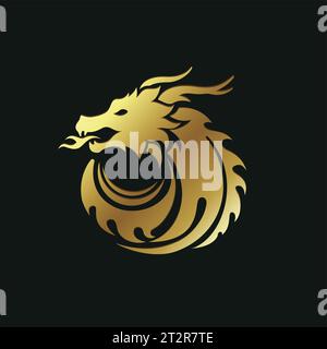 Dragon logo design in gold and black color - for business logo or fantasy game application vector icon Stock Vector