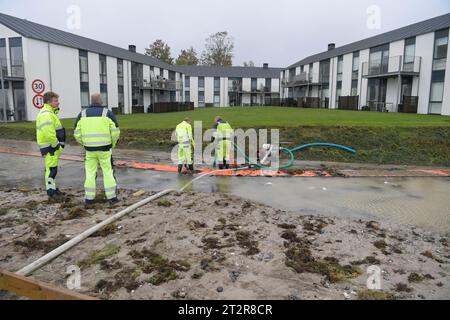 Stroeby Egede, New Zealand. 21st Oct 2023. Destruction and flooding after the violent weather in Stroeby Egede on Zealand, Saturday 21 October 2023. Stroeby Egede is located in eastern South Zealand. (Photo: Nils Meilvang/Scanpix 2023) Credit: Ritzau/Alamy Live News Stock Photo