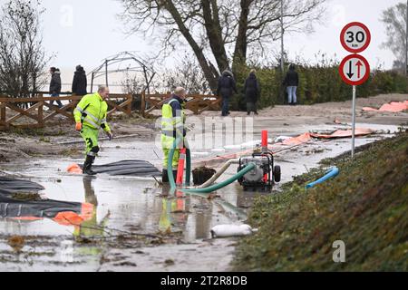 Stroeby Egede, New Zealand. 21st Oct 2023. Destruction and flooding after the violent weather in Stroeby Egede on Zealand, Saturday 21 October 2023. Stroeby Egede is located in eastern South Zealand. (Photo: Nils Meilvang/Scanpix 2023) Credit: Ritzau/Alamy Live News Stock Photo