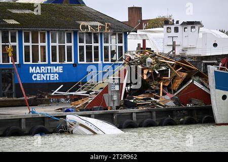 Destruction and flooding after the violent weather in Roedvig on Stevns, Saturday 21 October 2023. Roedvig is located on Stevns. (Photo: Nils Meilvang/Scanpix 2023) Stock Photo