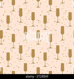 seamless champagne glasses and confetti pattern; cheers, party, celebration of New Year's Eve- vector illustration Stock Vector