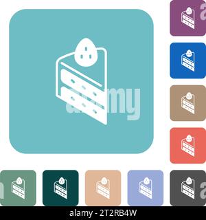 Strawberry shortcake white flat icons on color rounded square backgrounds Stock Vector
