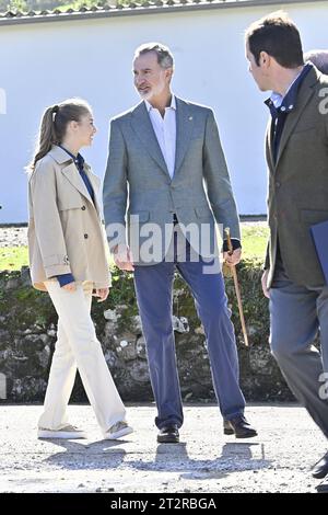 Asturias, Spain. 21st Oct, 2023. Spanish King Felipe VI and Queen Letizia with Princess of Asturias Leonor de Borbon during a visit to Arroes, Pion and Candanal (Villaviciosa) as winner of the 34th annual Exemplary Village of Asturias Awards, Spain, on Saturday 21 October 2023. Credit: CORDON PRESS/Alamy Live News Stock Photo