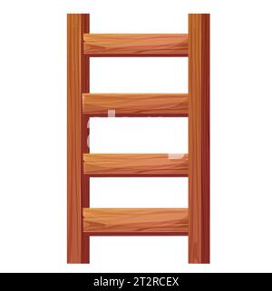 Wooden ladder, stairs portable construction with nails textured in cartoon style isolated on white background. Climbing, wood stairway. Vector illustration Stock Vector