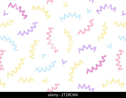 doodle pattern with colorful abstract squiggles, triangle wavy scribble spiral  lines. retro 80s memphis style. Chaotic ink brush scribbles. Vector il Stock Vector