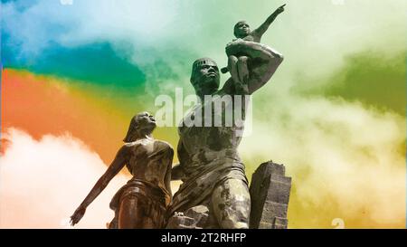 The Monument de la Renaissance africaine is a monumental sculptural group, the work of sculptor Virgil Magherusan, located in Ouakam. Stock Photo