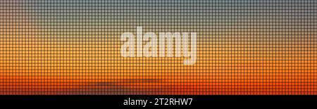 Pixel sunset sky with a bright gradient in retro game style with dithering. Abstract background with a pattern of multi-colored square pixels. Vector Stock Vector
