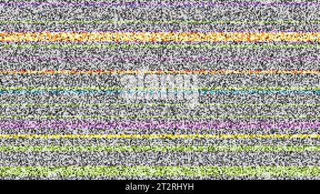 Static noise texture with black and white pixels and colored stripes. No signal or TV broadcast error. VHS Glitch seamless pattern. Abstract vector ba Stock Vector