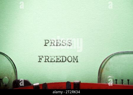 Press freedom text written with a typewriter. Stock Photo