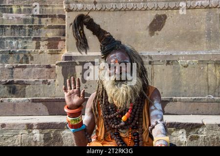 Sadhu priest in Varanasi Stock Photo