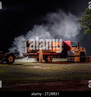 Embracing the Sweet Serenity of the Night: Finding Tranquility amidst the Honey Bee Boxes Stock Photo