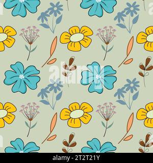 organic flat pressed flowers pattern in vector form Stock Vector