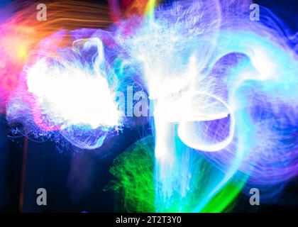 beautiful and colorful light paintings, abstract light lines and contours, happy light textures Stock Photo