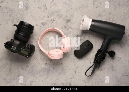 Modern gadgets on grunge background Stock Photo