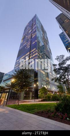 Tel Aviv, Israel - October 19, 2023: Modern skyscrapers in the financial district of Tel Aviv, the most populous city of Israel. Night shot during the Stock Photo