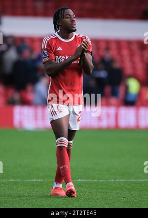 Anthony Elanga of Nottingham Forest applauds his teams supporters ...