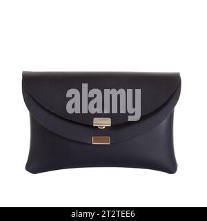 Front view of Black women clutch isolated on white background. Crossbody bag Stock Photo