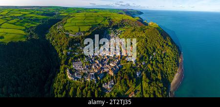 Aerial view of Lynton, a town on the Exmoor coast in the North Devon district in the county of Devon, England Stock Photo