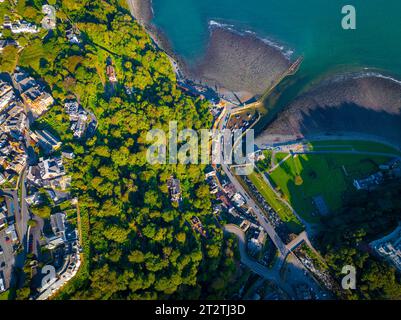 Aerial view of Lynton, a town on the Exmoor coast in the North Devon district in the county of Devon, England Stock Photo