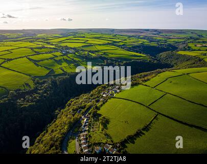 Aerial view of Lynton, a town on the Exmoor coast in the North Devon district in the county of Devon, England Stock Photo