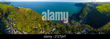 Aerial view of Lynton, a town on the Exmoor coast in the North Devon district in the county of Devon, England Stock Photo