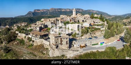 Panoramic aerial view of Roda de Isabena, Huesca. Chosen one of the most beautiful towns in Spain. Stock Photo