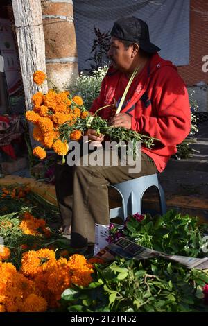 A flower vendor on Day of the Dead in Huaquechula, Puebla Stock Photo