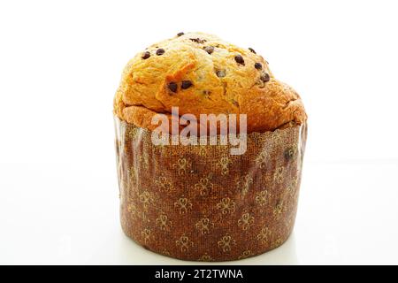 Panettone, Italian Christmas Sweet Bread on white background Stock Photo