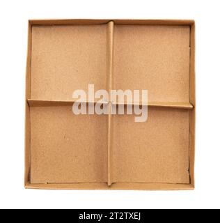 Open cardboard box on a white background. View from above. Cardboard. Package. Eco Stock Photo
